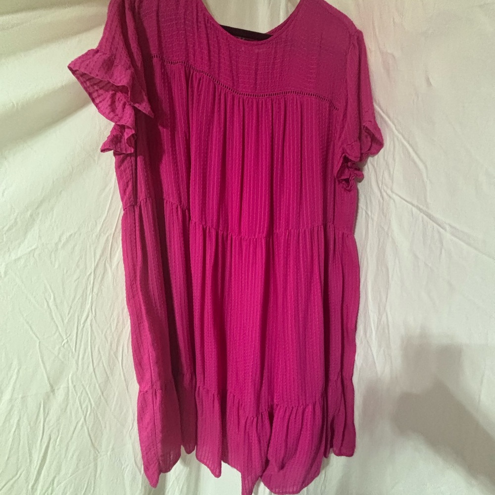 LOFT Plus Pink Flutter Sleeve Tunic with Ruffled Pleats